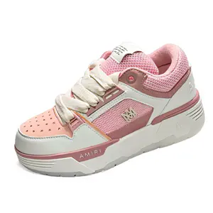 Women's Chunky Platform Sneakers, Pink & White Color Block Fashion Sports Shoes with a Breathable Mesh Upper and Thick Non-Slip Sole