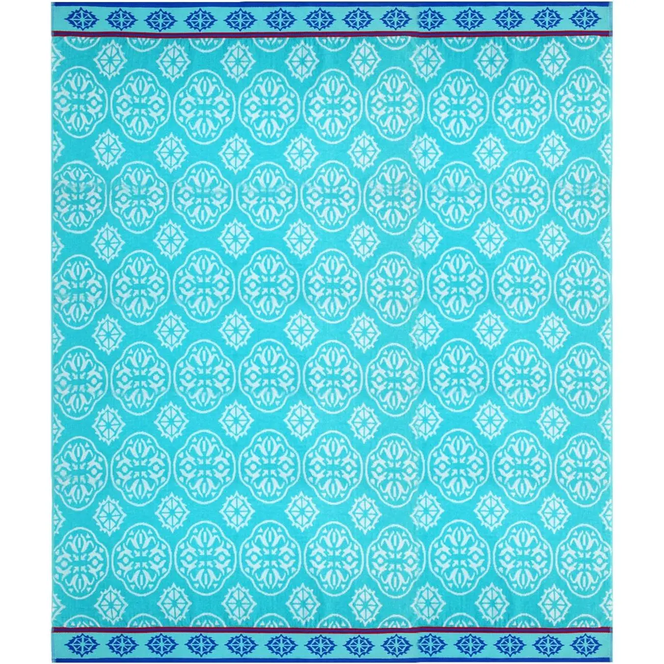 Oversized Extra Wide XL Beach Blanket Towel for Two - 58x68-100% Cotton Velour - Big & Huge - Pool Picnic Bath Jacquard Thick Plush Super Soft Luxury - 450 GSM - Summer Trellis Pool Blue