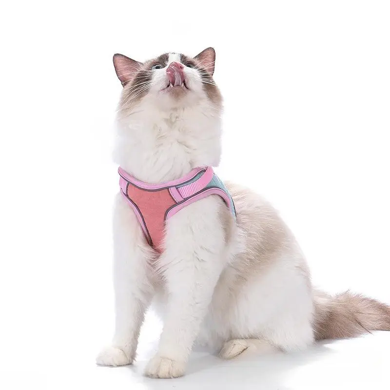 Cat Harness and Leash Set, Vest-Style Anti-Escape Fit in Breathable Mesh, Reflective for Night Visibility, Adjustable Skin-Friendly Wear, Harness + Leash, Adjustable S-M-L