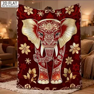 1pc Bohemian Elephant Tapestry Flannel Blanket - Soft Warm Suitable for RV, Sofa, Travel & Office Use, Lightweight Elephant Bedspread, Cozy Gift for,,, Bed Covering, Contemporary Style for Seasons, 2D Flat