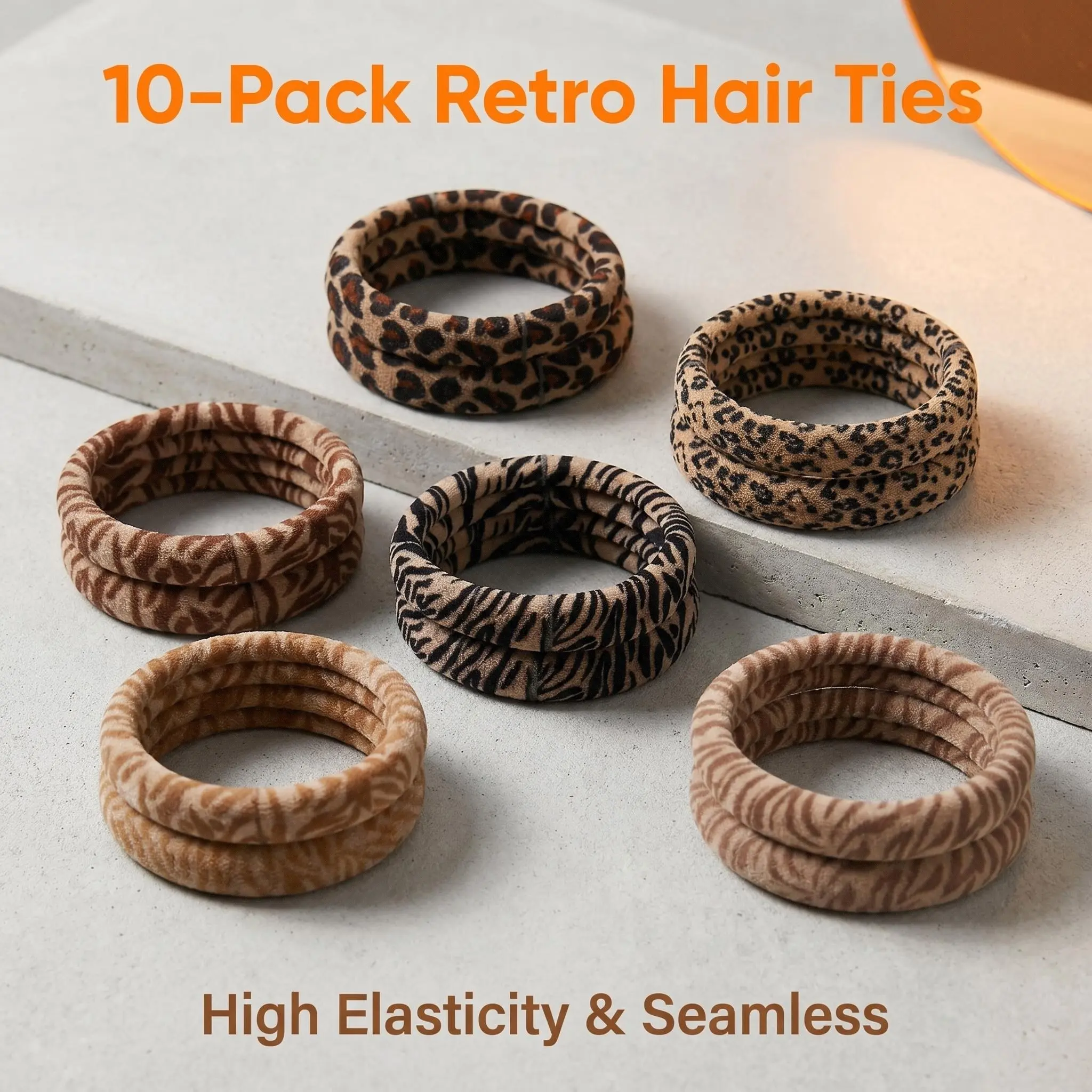 Women's Retro Animal Print Scrunchies Set (10Pcs) - Casual, High Stretch, Soft Terry, Gentle Hold, No Damage, High Elastic Ponytail Holders, Summer Clearance Hair Accessories, Round