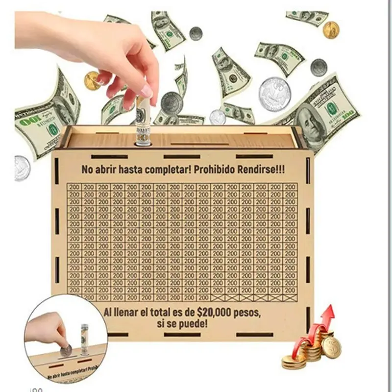 Vintage Wooden Money Storage Box, Dual Entry & Exit Savings Jar, Wood Coin Bank, Retro Design, Ideal for Saving Money, Home Decor