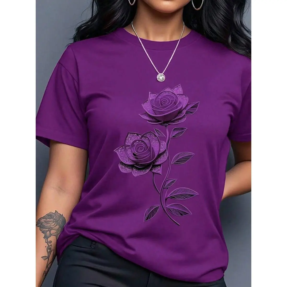 Plus Size Cotton Fabric Fit Round Neck Short-Sleeve Sports Top - Versatile, Practical 2026 Summer Style, Tops, Shortsleeve