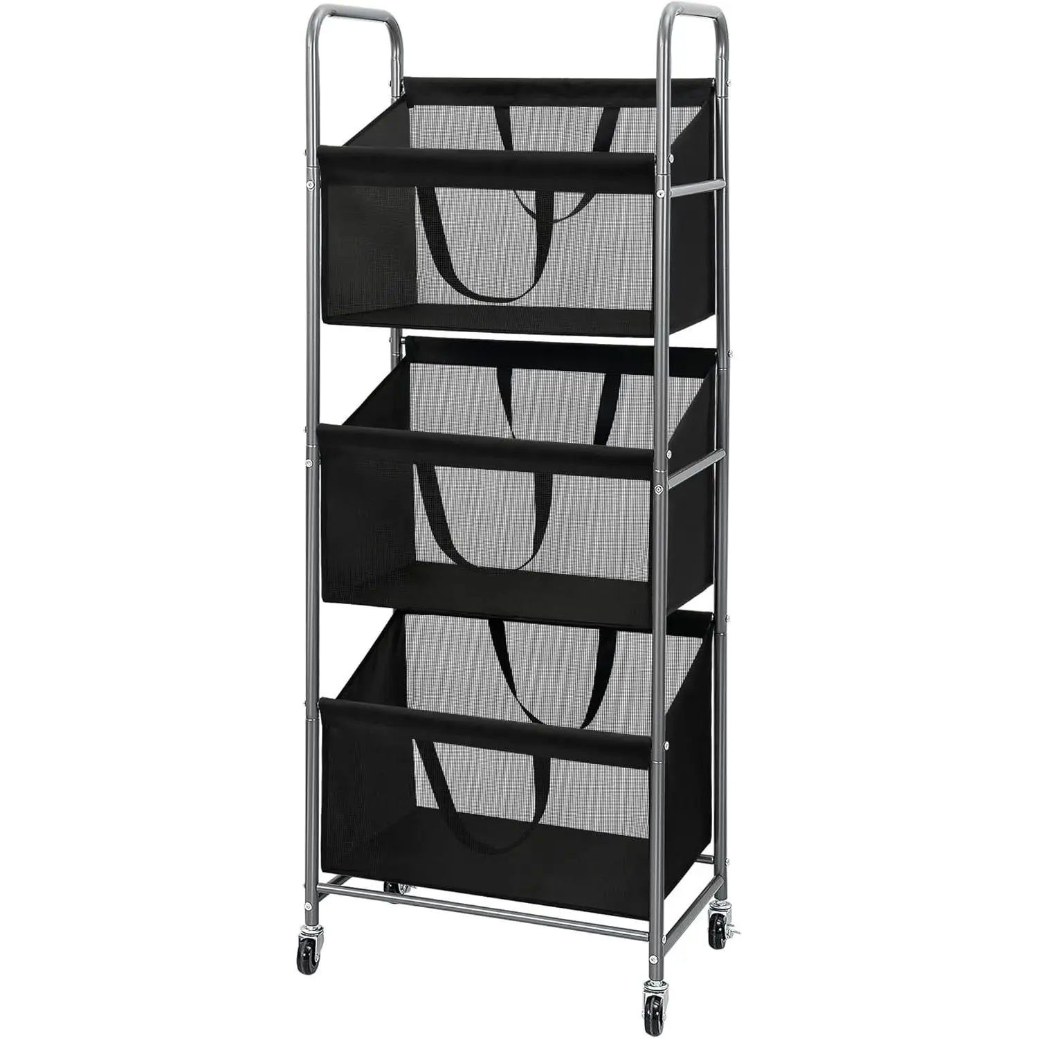 3-Tier Vertical Rolling Laundry Hamper with Removable Bags, 120L Stackable Laundry Sorter Basket, Clothes Hamper with Wheels for Small Spaces, Closet, Bedroom, Bathroom, Laundry Room, Black