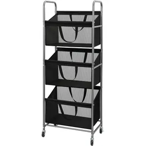 3-Tier Vertical Rolling Laundry Hamper with Removable Bags, 120L Stackable Laundry Sorter Basket, Clothes Hamper with Wheels for Small Spaces, Closet, Bedroom, Bathroom, Laundry Room, Black