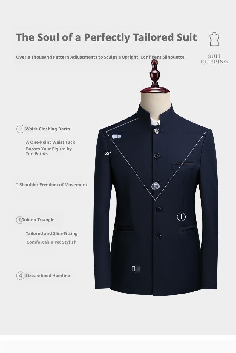 Men's Stand Collar Mandarin Suit Slim Fit Stage Performance Groom Tuxedo, Young Men's 2 Piece Formal Wear Men's Stand Collar Mandarin Suit Slim Fit Stage Performance Groom Tuxedo, Young Men's 2 Piece Formal Wear