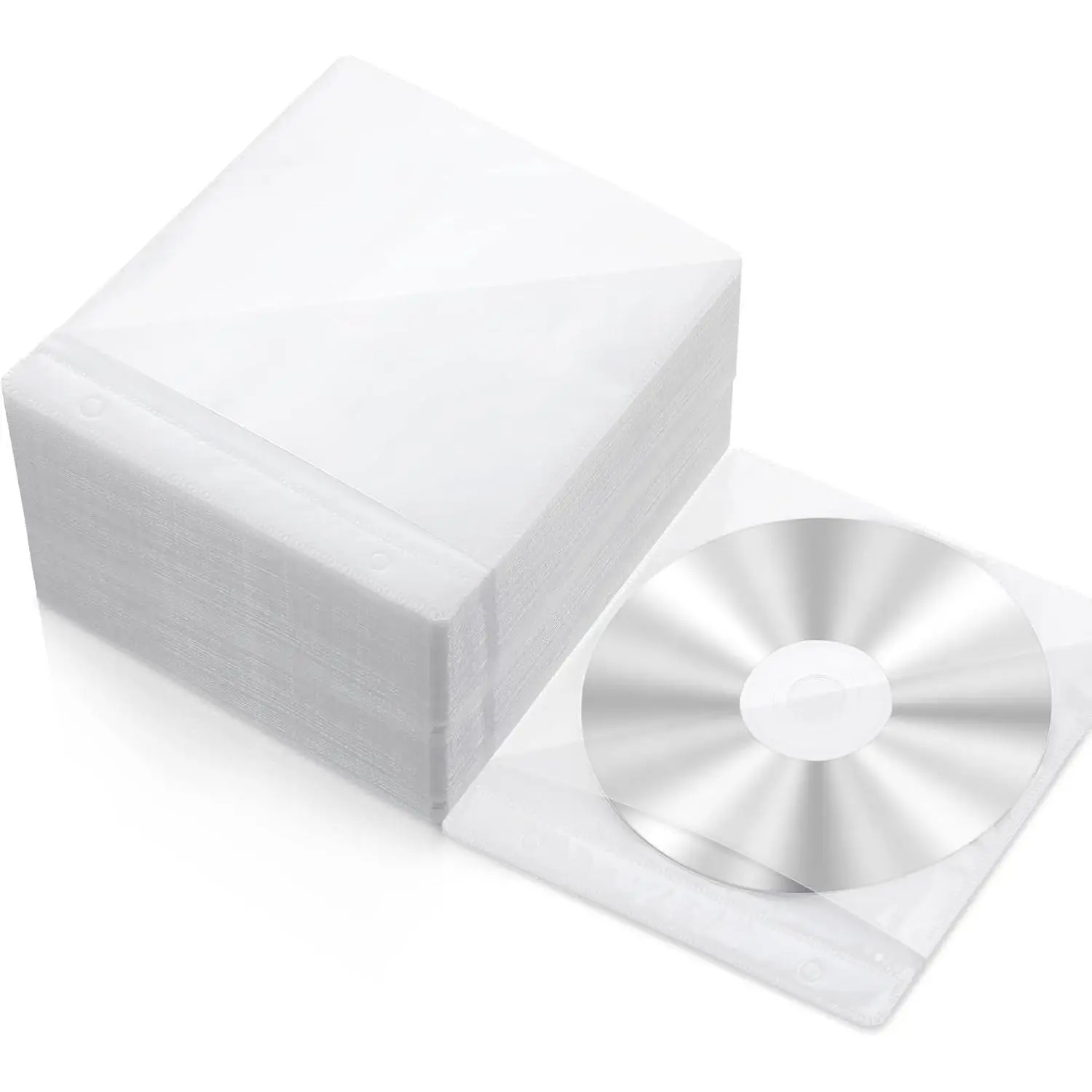 200 Pcs White CD DVD Sleeves Envelopes Bulk, Double-Sided Plastic Disc Binder Refill, Blank Holders for Storage & Protective Replacement Cases