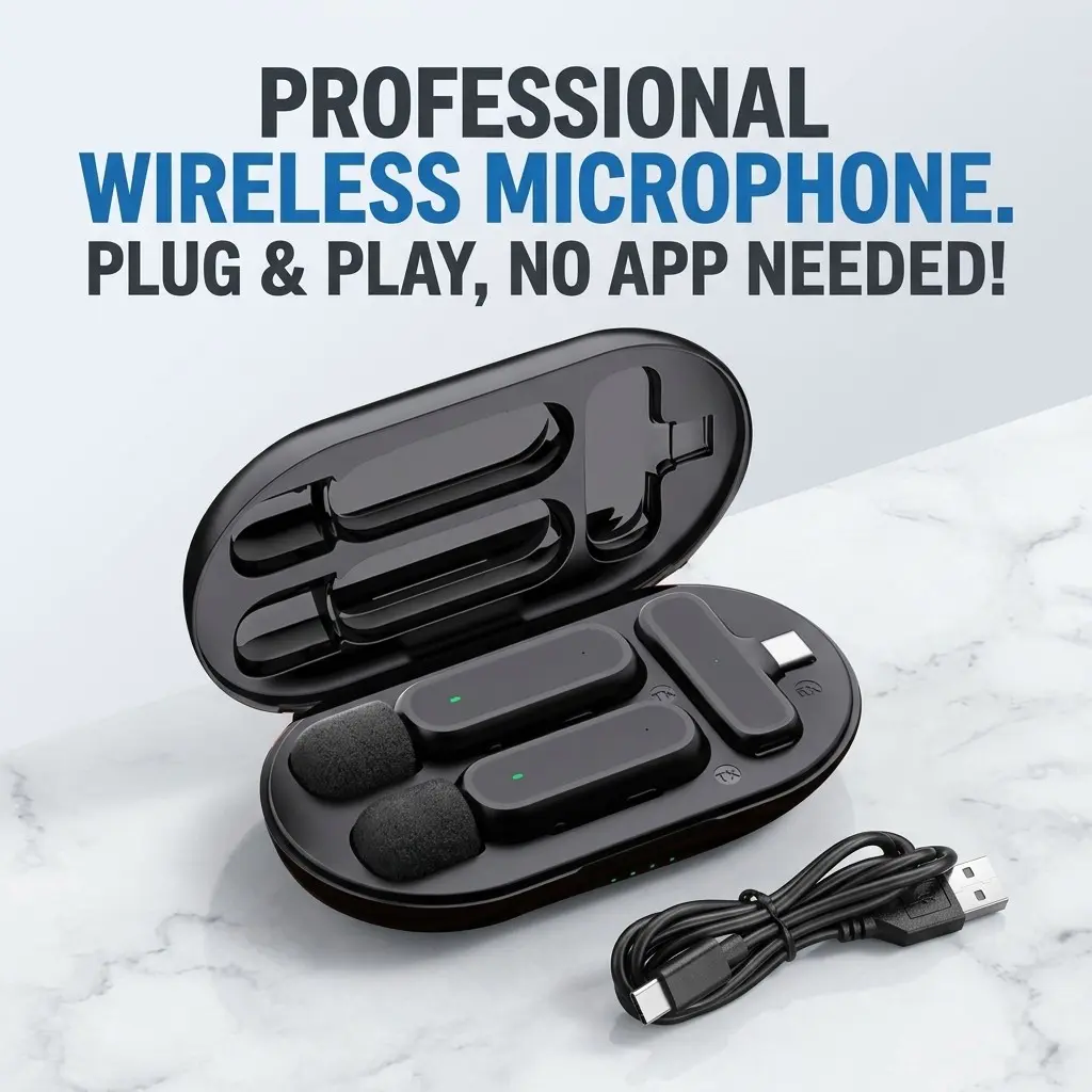 CONFUETAD Wireless Microphone for Phone, 10-Hour Battery Life, Gaming & Content Recording, Compatible with iPhone, Android, Cameras, Computers