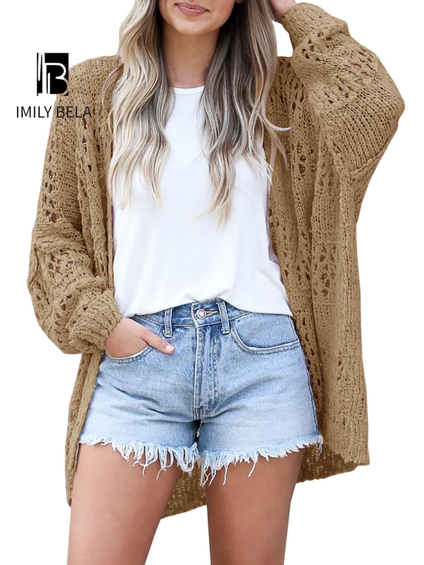 Women's Hollow Out Open Front Cardigan Sweater, Casual Loose Long Sleeve Knit Cardigans Knitwear for Daily Wear, Autumn Fashion Outerwear, Ladies Clothes