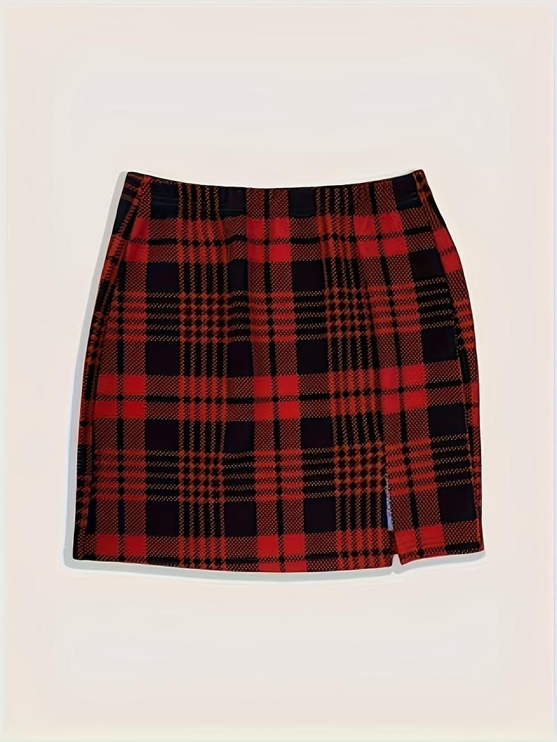【Plus Size】 Plaid Print Skirt, Casual Fashionable Short Skirt for Daily Outdoor Wear, Women Plus Clothing for Spring Fall