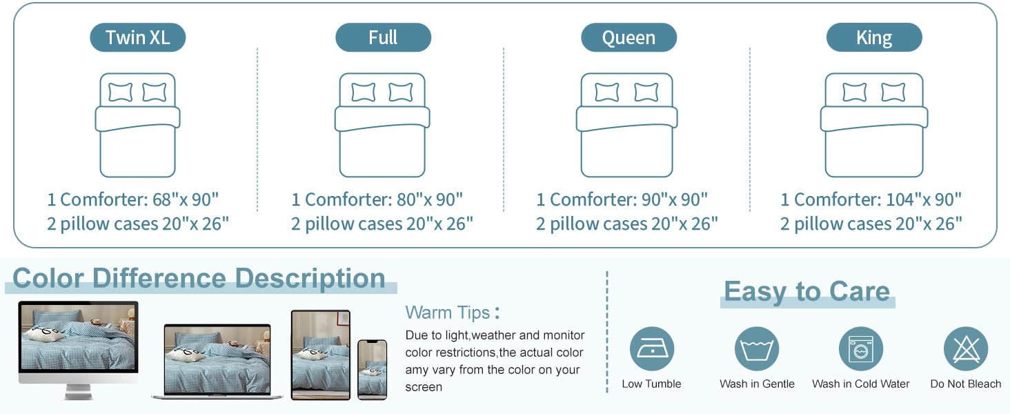 EAVD Blue Gingham Comforter Set Full Soft White and Blue Bedding Set with 2 Pillowcases Grid Comforter Set Reversible Farmhouse Gingham Bedding Set for All-Season