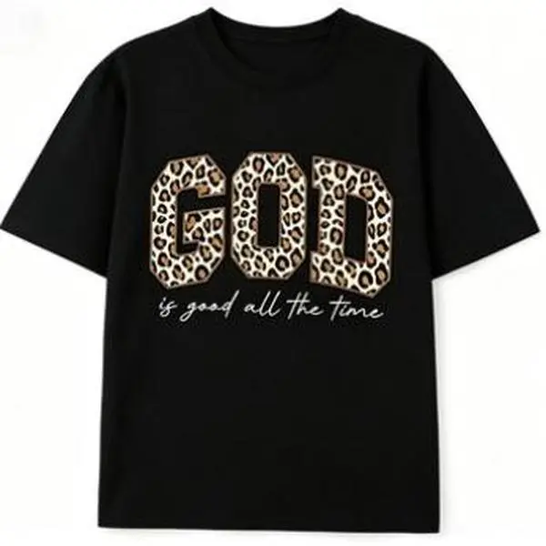 Women's 180G Pure Cotton Loose Leopard Print Slogan Sport Top - Breathable Casual Womenswear, Casual Cotton Tee, Women's Tops, Streetwear, Sporty Chic, Bold Print, Elastic Fabric, Figure-Flattering Design, Machine Washable, Pairable with Jeans, Long Skirt