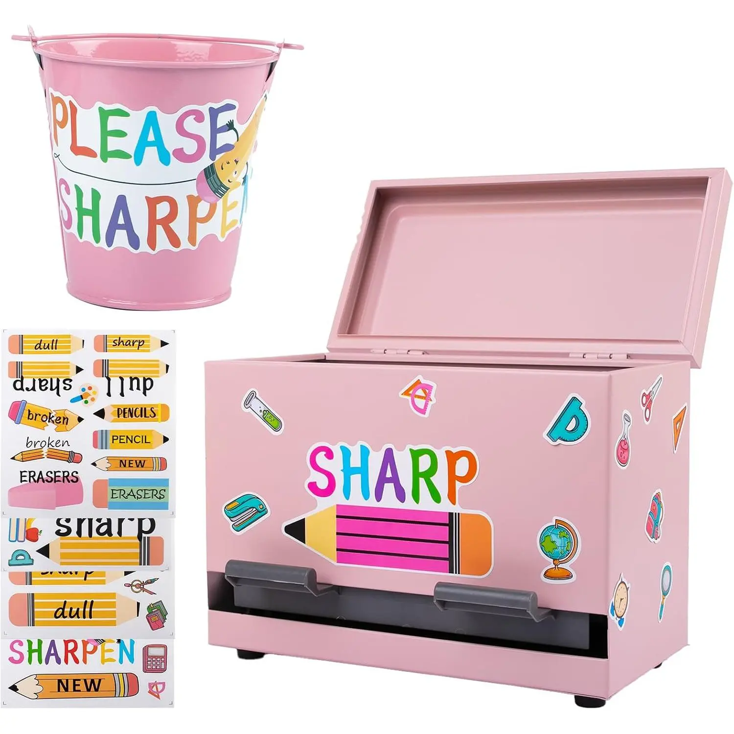Pencil Dispenser Kit for Classroom Stainless Steel Straw Dispenser for Pencils Metal Pen Holder Letter Sticker Bulk Teachers Classroom Supplies Storage