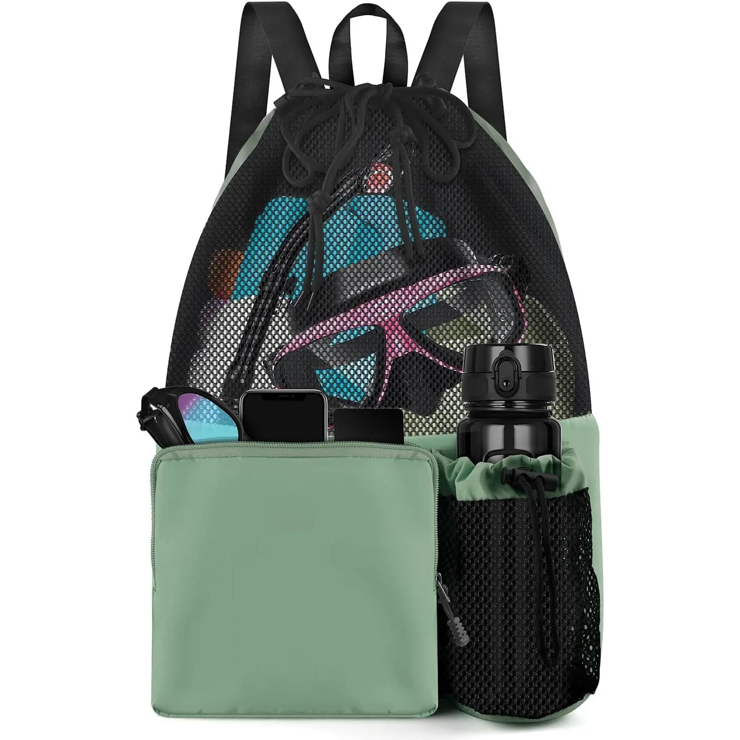 Swim Bag Beach Backpack with Wet Pocket Mesh Drawstring Bags for Swimming, Gym