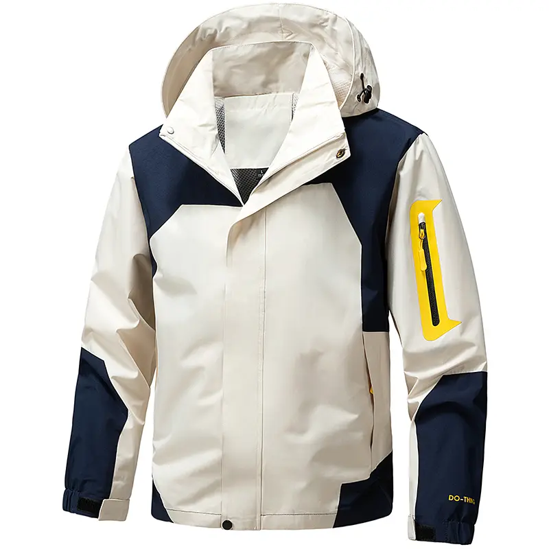Men's Hiking Jacket, Windproof and Water-Resistant Color Block Polyester with a Detachable Hood for the Outdoors, Male, Machine Wash, Outdoor Hiking