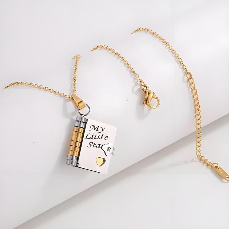My Little Star Book Necklace - My Incredible Daughter Book Necklace Daughter Gifts From Dad Mom Mother Adjustable Silver 18k Gold Jewelry Openable with 6 Pages Gifts of Love for Daughter / Son, Birthday Day Gift Graduation Jewelry of Love