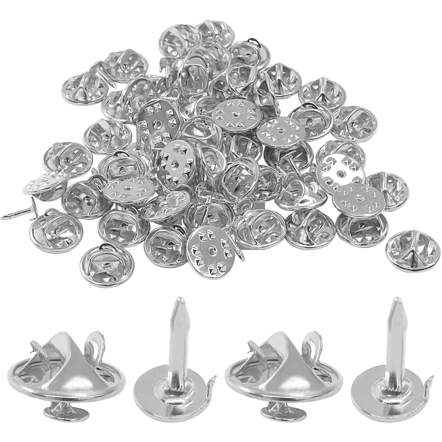 50 Pairs Silver Pin Backs Replacement Butterfly Tie Tacks Locking Brooch Backs Perfect Blank Pin Keepers for Craft Making/Jewelry Making