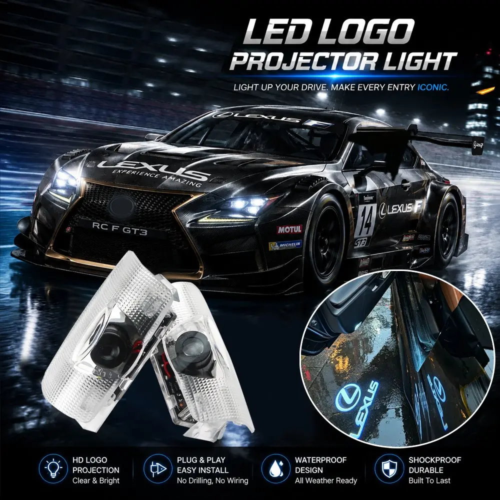 2PCS Car Door LED Welcome Light, Car Decorative Light | HD Door Logo Projector Lights For Lexus LS ES IS LX RX GS GX RC UX200 HD Clear Projection Constant Current Bright & Waterproof 2-Min Install | Welcome Ambience Upgrade!