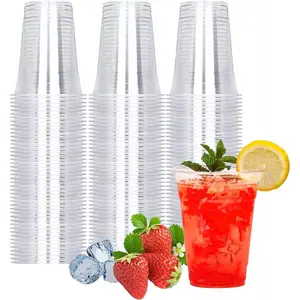 100 Count - 16 Ounce Plastic Cups, Ice Coffee Cups To Go - Crystal Clear PET Party Cups