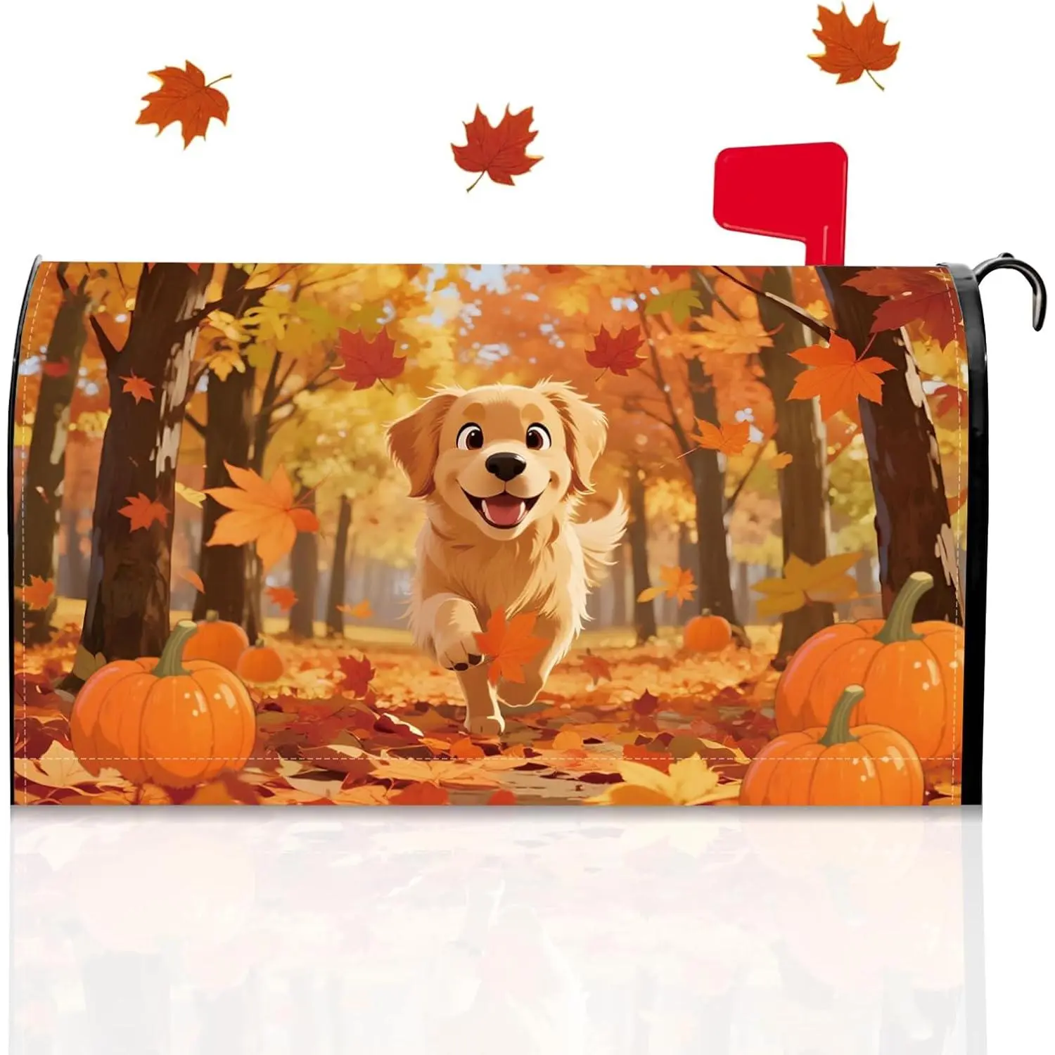 Fall  Mailbox Cover Standard Size 21" x 18" | Autumn Maple Leaf Pumpkin Decoration Mailbox Cover for  Office Boxes Outside Garden Yards