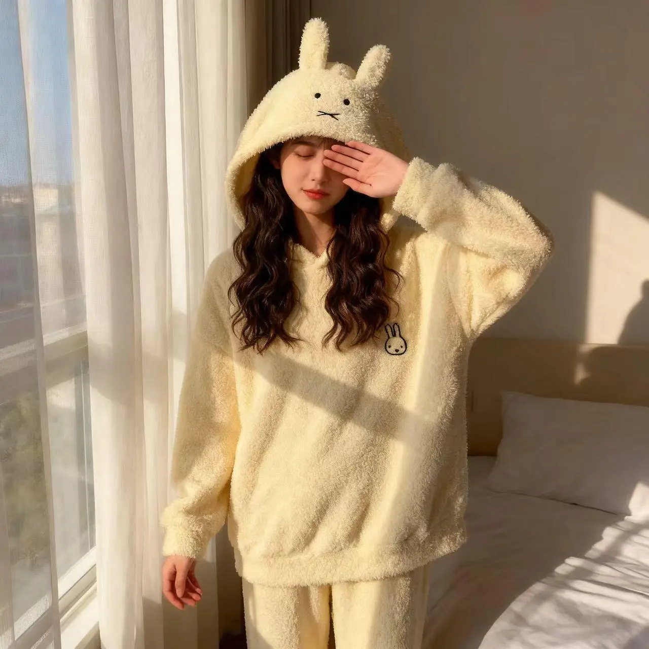 Miffy Rabbit Pajama Plush Hoodie Bathroom Clothes  Autumn Winter New Collection Thickened Outable Warm Home Clothes Set
