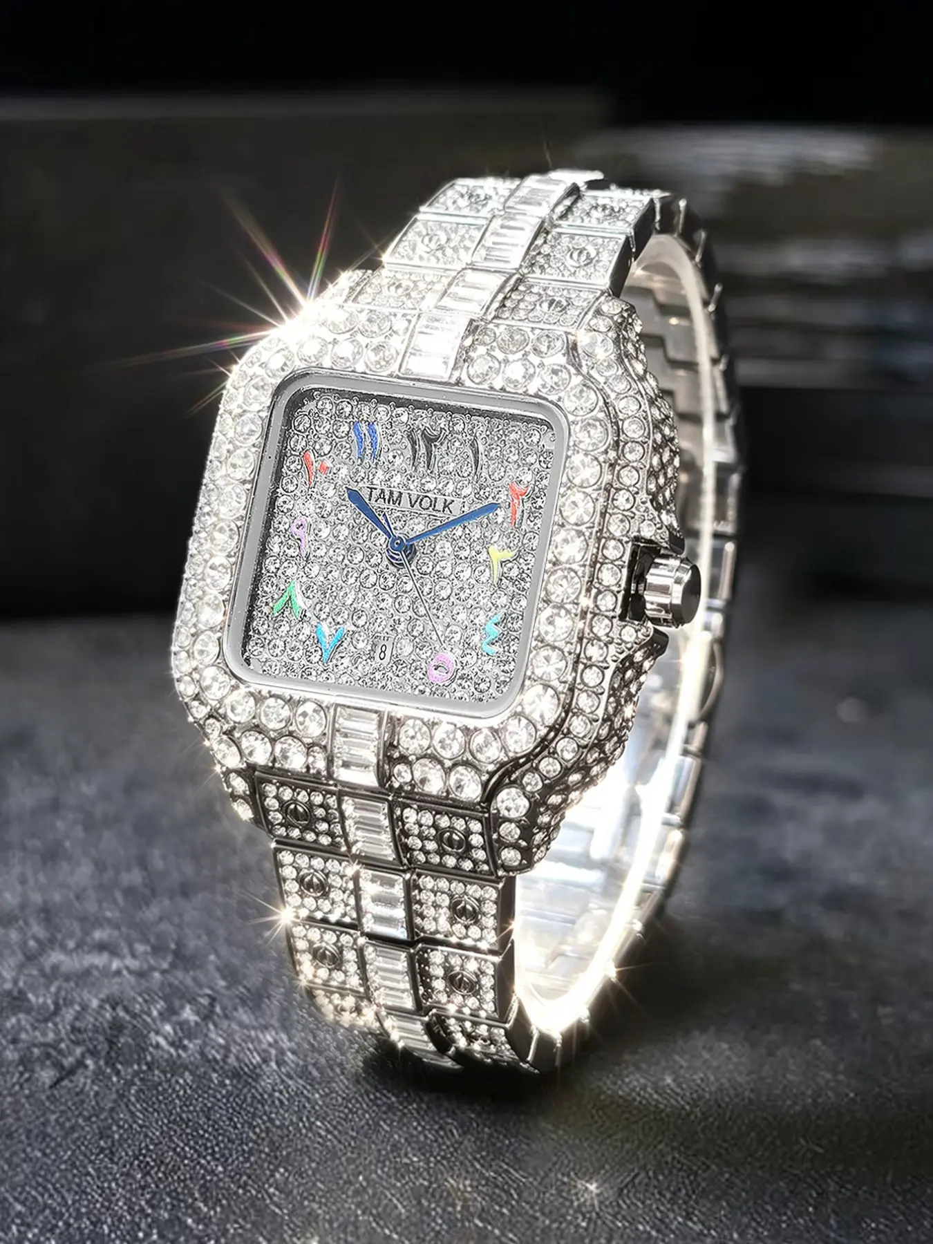 Unisex Full Diamond Square Quartz Watch, Elegant Timepiece for Men and Women, Stylish and Durable Design, Perfect Gift Choice
