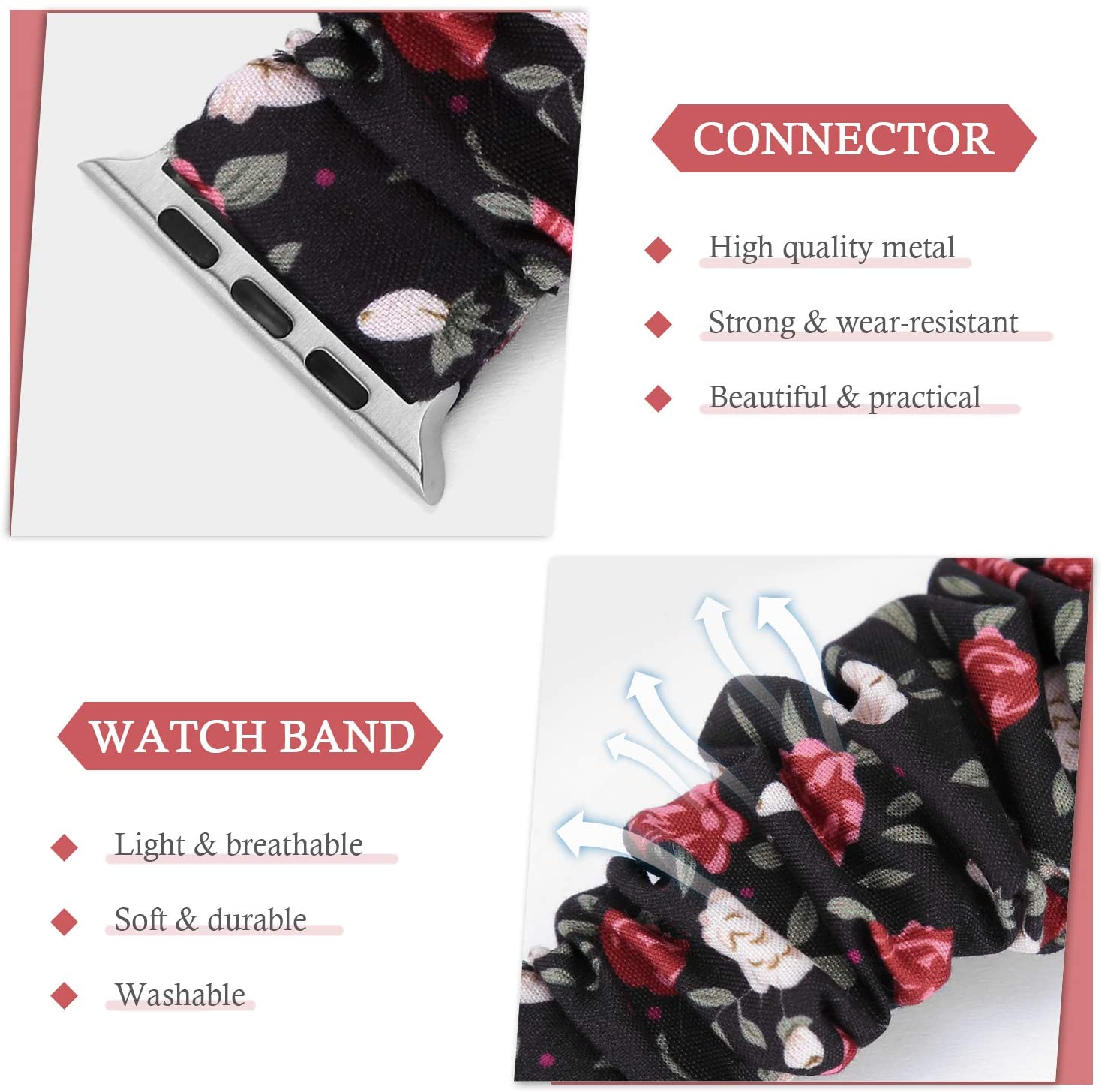 Scrunchie Strap for Apple watch band 10 42mm 46mm 40mm 41mm 45 44 38 Elastic Nylon bracelet iwatch series 11 5 6 7 8 9 SE ultra2