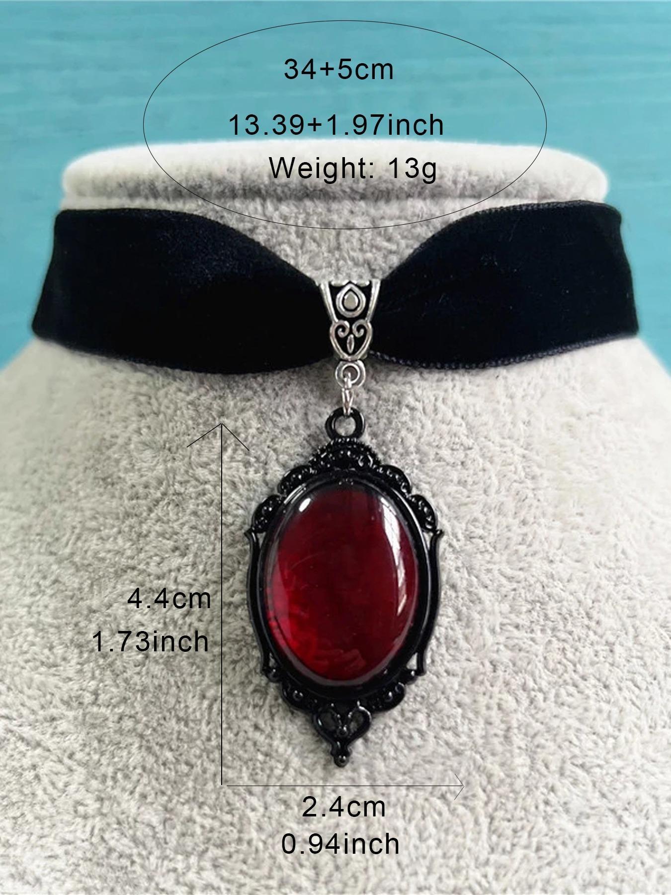 Gothic Retro Waterdrop Artificial Gem Decor Pendant Velvet Choker, Faux Gemstone Pendant Necklace, Fashion Jewelry Accessories For Women As Gift, Statement Necklace, Elegant Necklace, Gothic Witch Jewelry