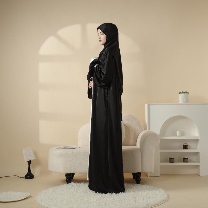 Modesty Muslim Chic Fit Maxi 4-Piece Set: Poet Sleeve Satin Abaya & hijab (MOA009) Formal