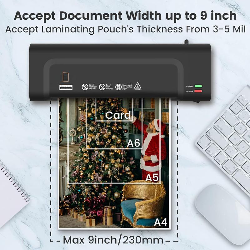 Laminator Machine 9-inch Thermal Cold Laminator with Laminating Sheets 20 count,Laminating Machine with 2-Min Faster Preheat,Personal Lamination with  Roller for Teacher(Black)