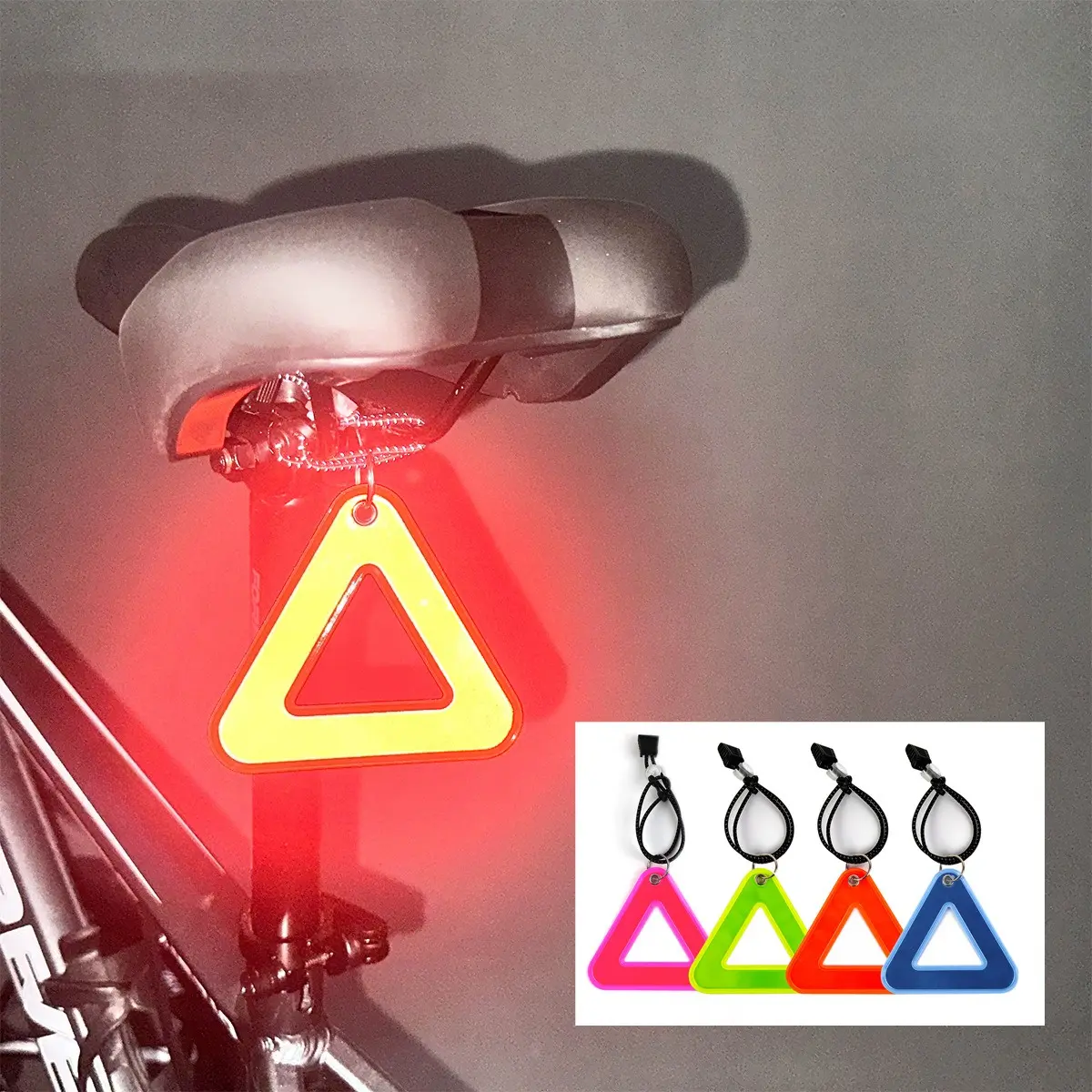 4 Pack Reflective Bike Light Triangle Reflector Pendants for Bicycles & Backpacks – Pink Orange Blue Green High Visibility Bike Safety Reflectors for Night Cycling, Running & Commuting, Lightweight Hanging Rear Reflectors for Outdoor Sports