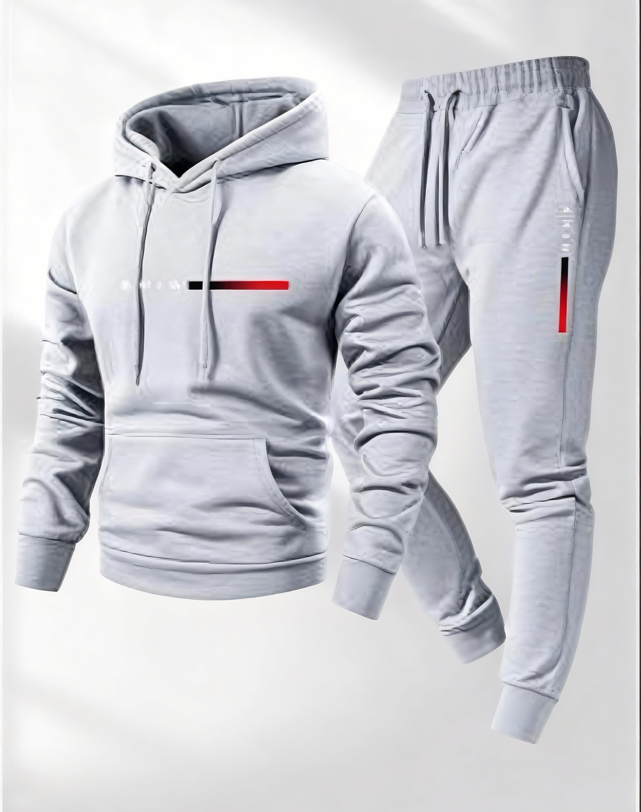 Men's Casual Hoodie Tracksuit 2 Piece Set - Light Gray Fashion Letter Print Sweatshirt + Drawstring Jogger Pants Sportswear for Daily/Leisure