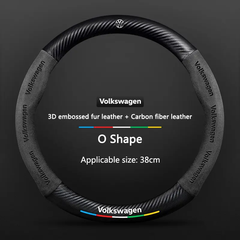 38cm Suede Carbon Fiber Car Steering Wheel Cover Automotive for Volkswagen Vw Rline Gti Golf Tiguan Jetta Transporter Passat Gtd Polo Touran Accessories