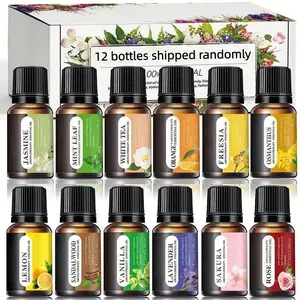 12 Bottles Essential Oil Set, Home Care, Aromatherapy, Humidifier, Diffuser, Gift, Mint, Tea, Lavender, Lemon, Jasmine, Vanilla, Cherry Blossom, Rose, Orchid, Sandalwood, Jasmine