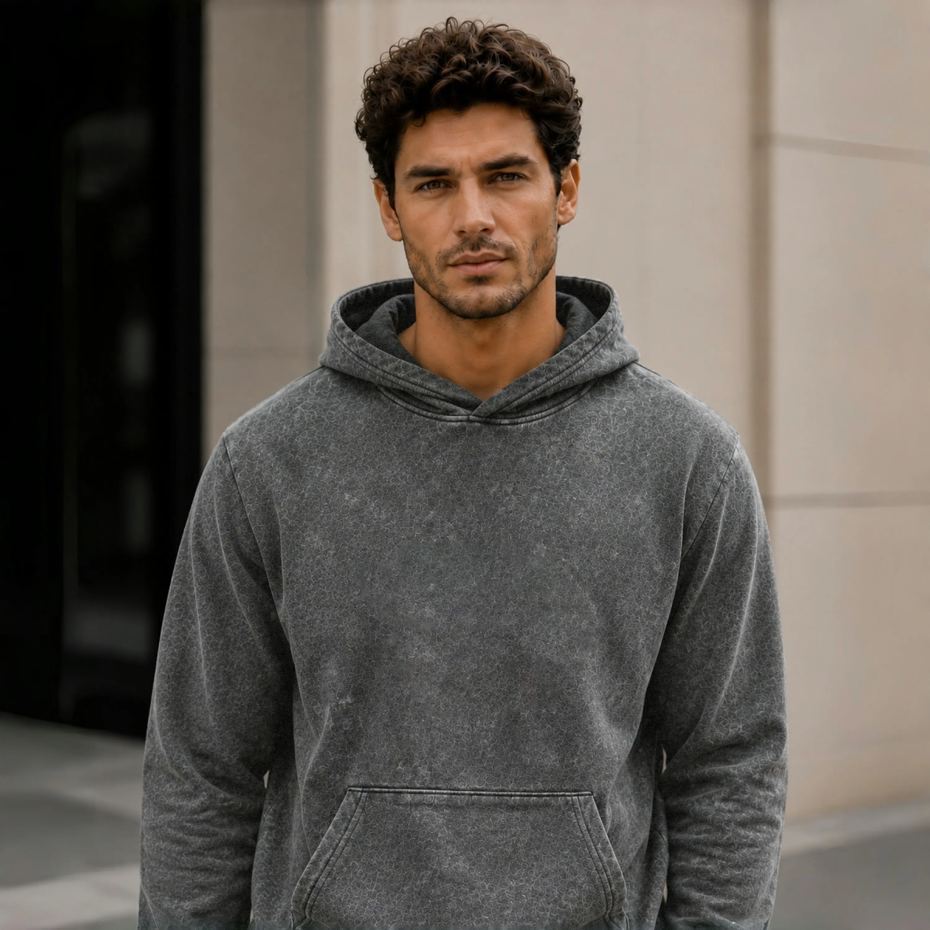 Men's Vintage Acid Wash Hoodie, Breathable Cotton Blend French Terry Pullover Sweatshirt, Unisex Loose Fit Y2K 2000S Streetwear Hooded Top with Kangaroo Pocket and Ribbed Cuffs, Trendy Casual Fashion Hoodie for School, Travel, Vacation, Gift for Him