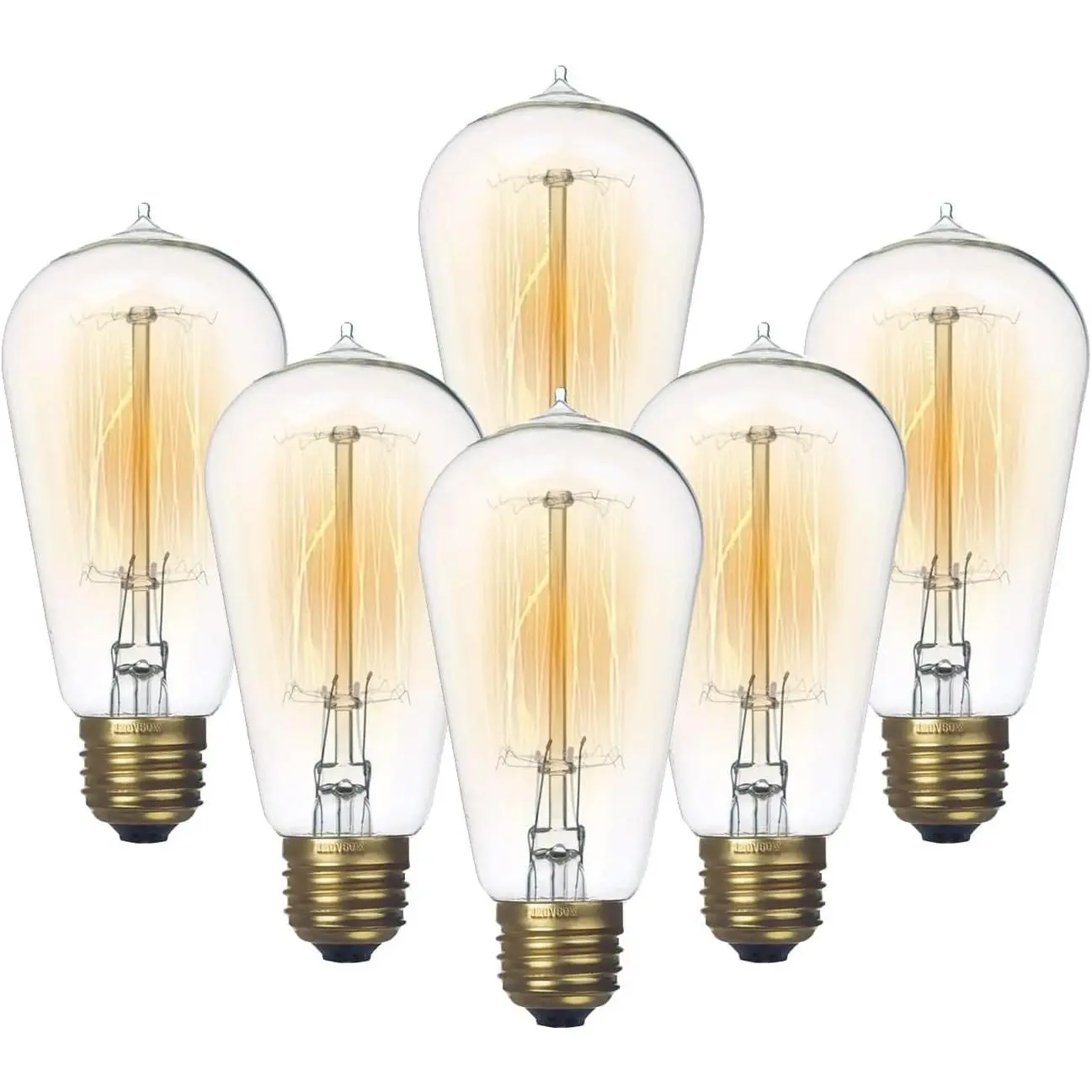 6-Pack Edison Light Bulb, Warm White 2200K Old Fashioned Incandescent Light, 60 Watt Dimmable ST58 Antique Vintage Style Light, Clear Glass e26 Base(60w/110v)