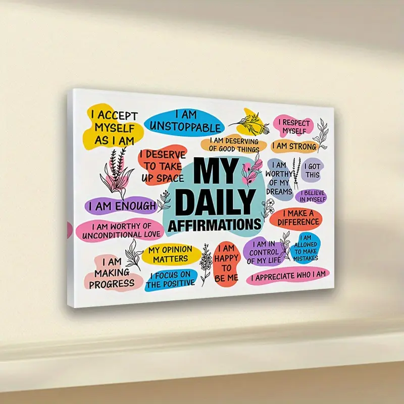 1 Piece "My Daily Affirmations" Colorful Inspirational Quote Artwork - Pine Wood Decorative Picture Frame, Home Wall Decoration, Ready to Hang, Self-Love Confidence Gift for Mid-Autumn Festival, New Year Occasions