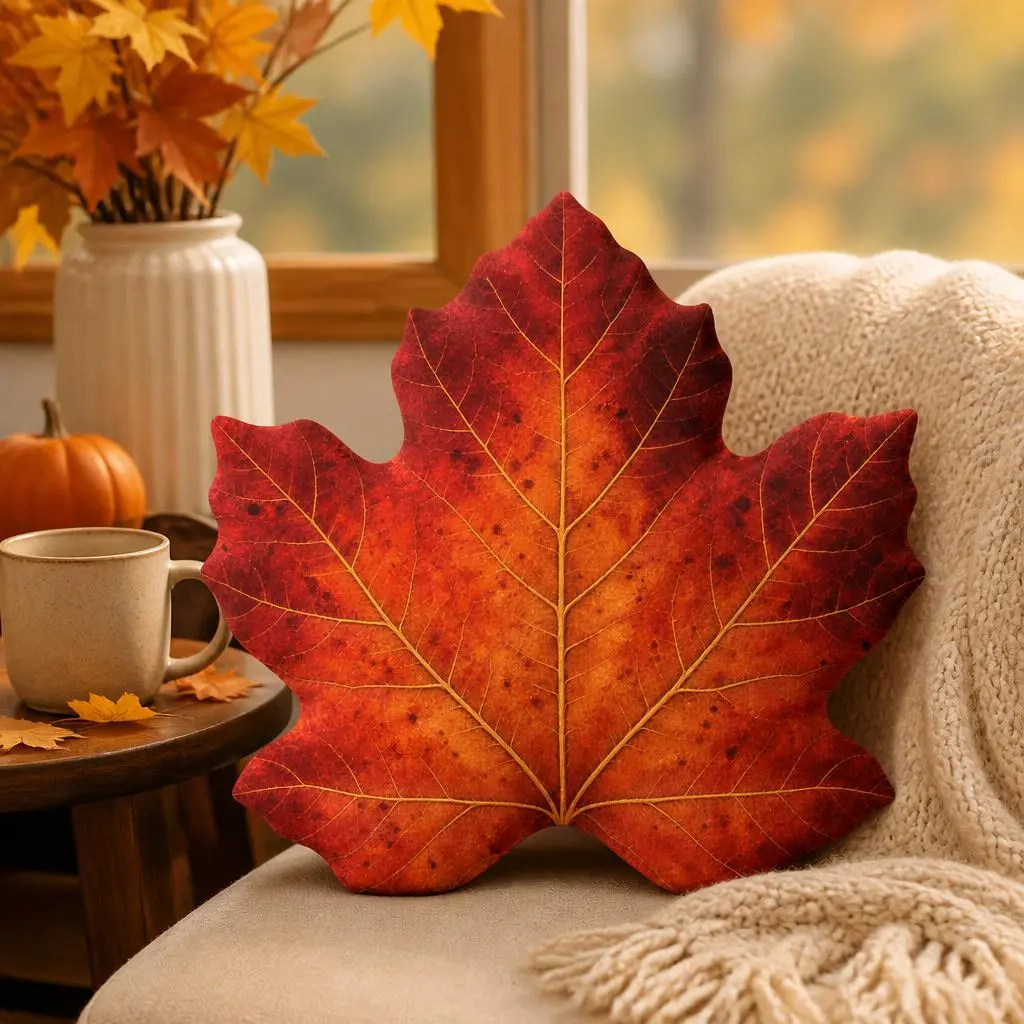 Autumn Maple Leaf Shaped Plush Pillow Fall Foliage Stuffed Cushion Harvest Throw Pillow Sofa Home Decor Seasonal Accent Gift