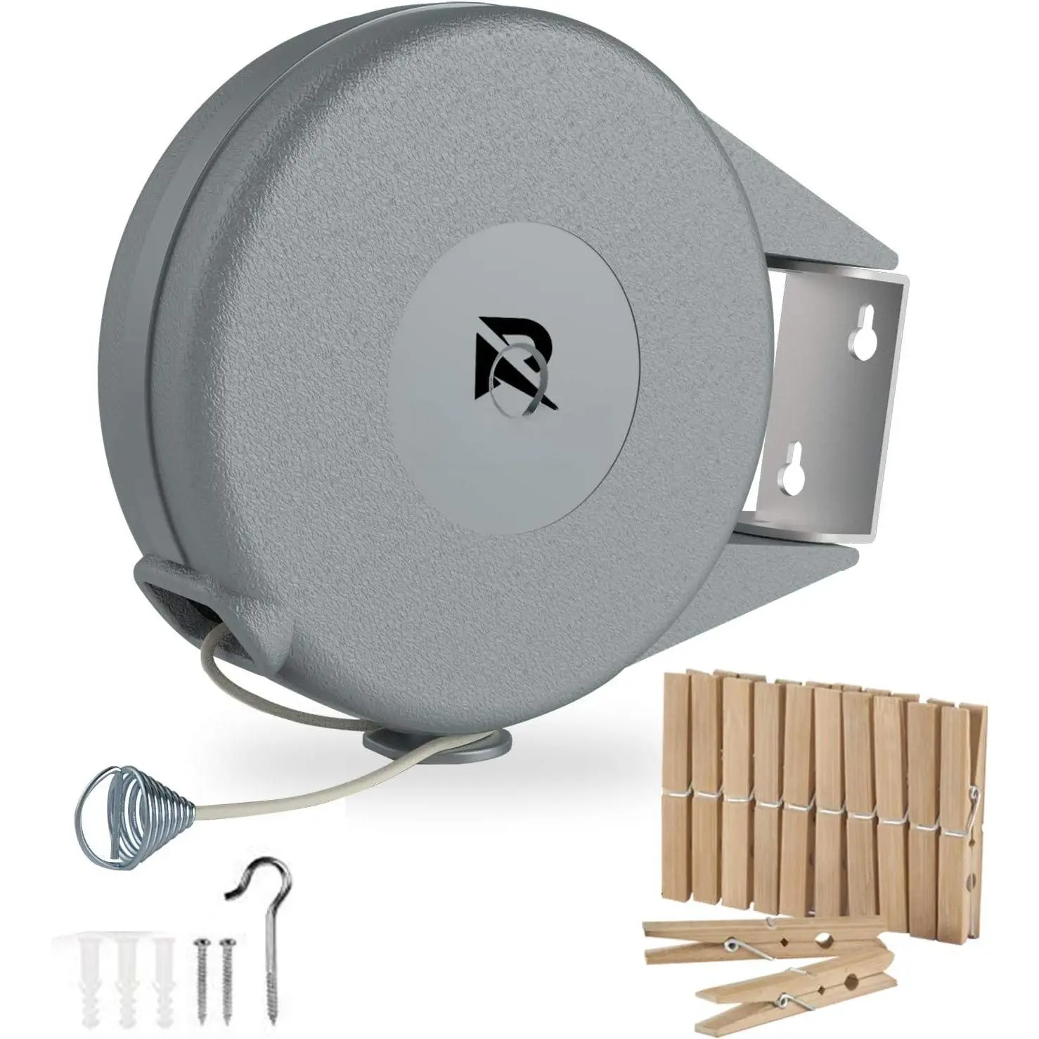 Retractable PVC Clothesline - Heavy-Duty Compact Travel-Ready Laundry Accessory for Clothes Drying, 45in Wall-Mount Hanger, Synthetic Material, Easy Installation for Indoor/Outdoor Use (Grey)