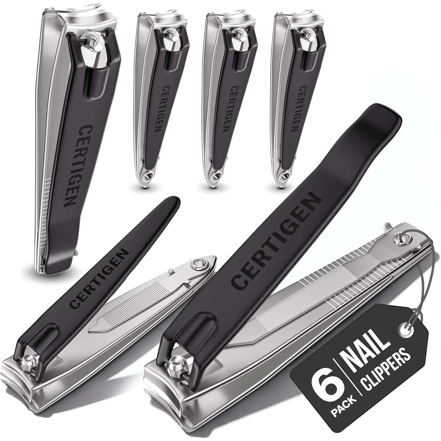 6-Pack Nail Clippers Set, Includes Toenail & Fingernail Clippers for Men Women Adults, Complete Nail Clipper Kit