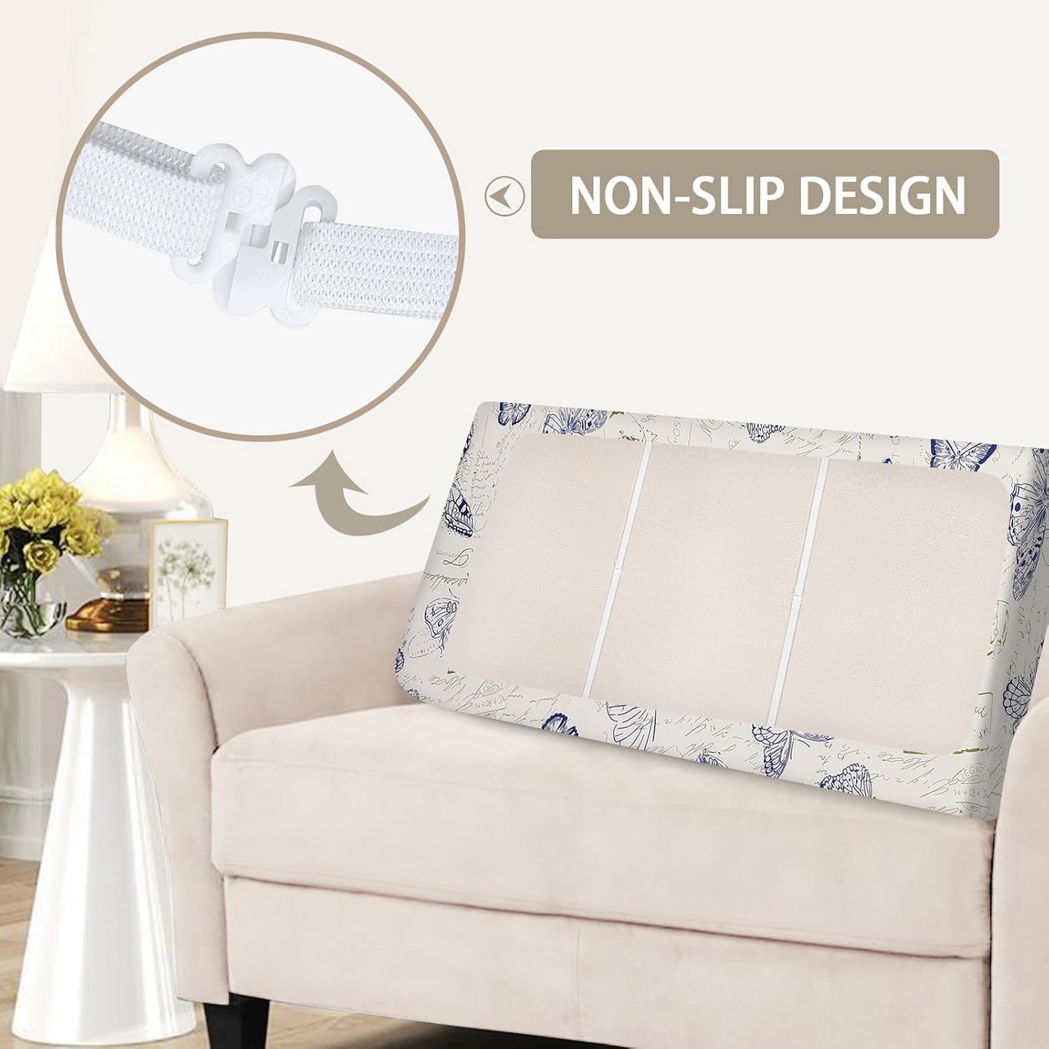 SearchI Stretch Printed Sofa Couch Cushion Covers Replacement Chair Cushion Slipcovers Sofa Seat Cover with Elastic Bottom(Medium, Butterfly Pattern)