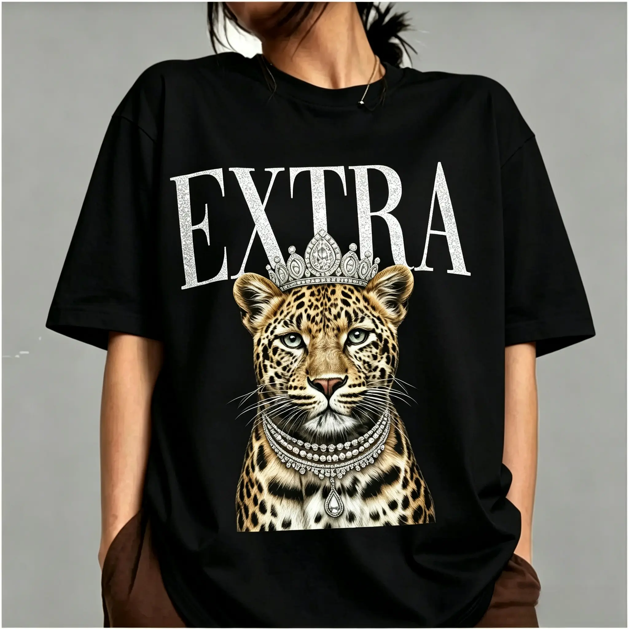 Leopard Queen: Crowned Cheetah Print Short-Sleeve Top