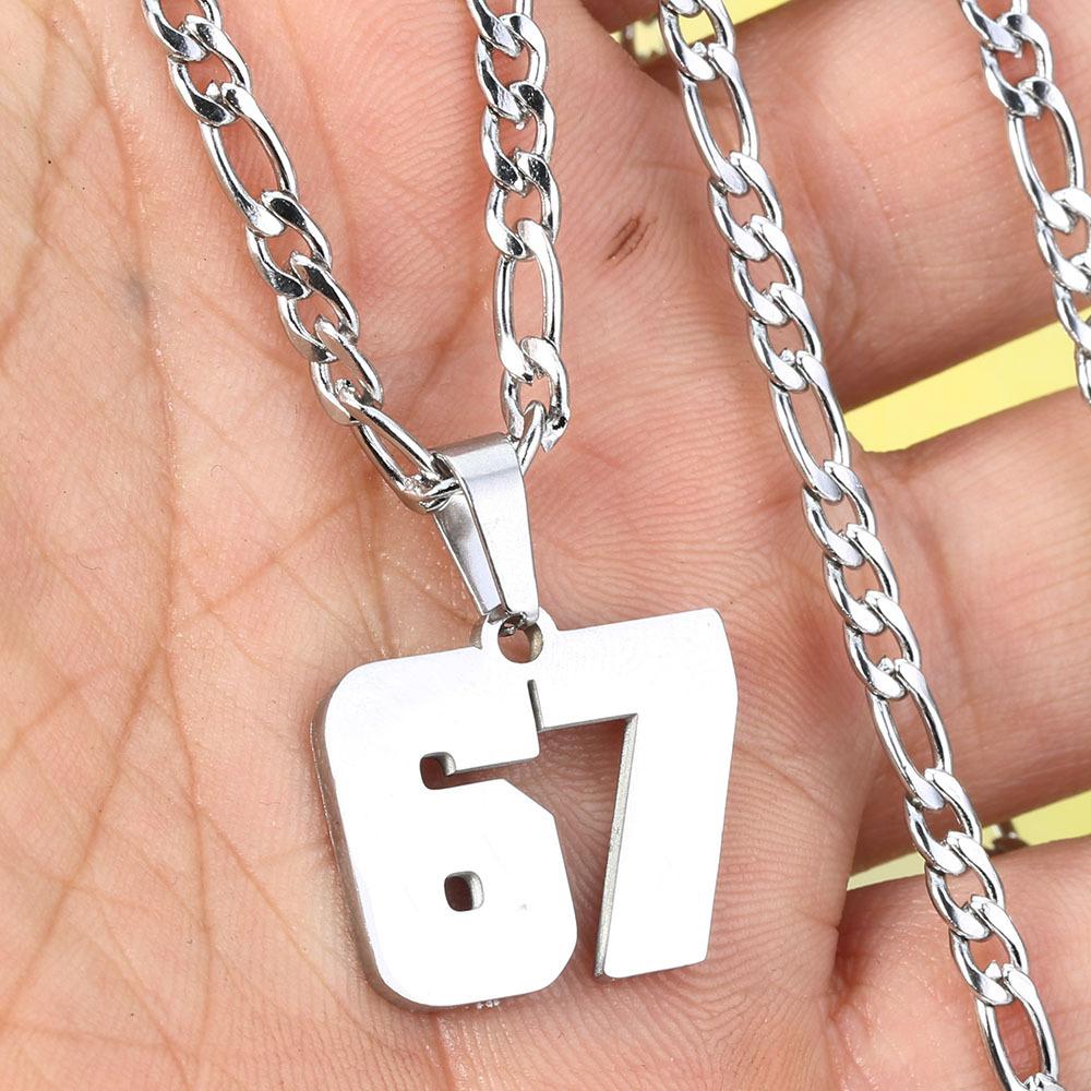 European and American Fashion Stainless Steel Number 67 Necklace, Hip Hop Personality Pendant, Titanium Steel Chain Versatile Jewelry for Men and Women