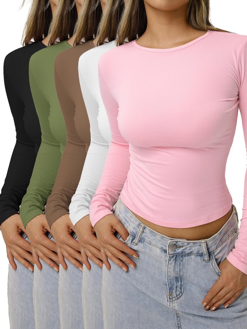Women's Solid Ruched Long Sleeve Crop Lounge Tee, Casual Comfy Round Neck T-shirt for Daily Wear, Ladies Sleepwear for Spring & Fall, Pyjamas for Women