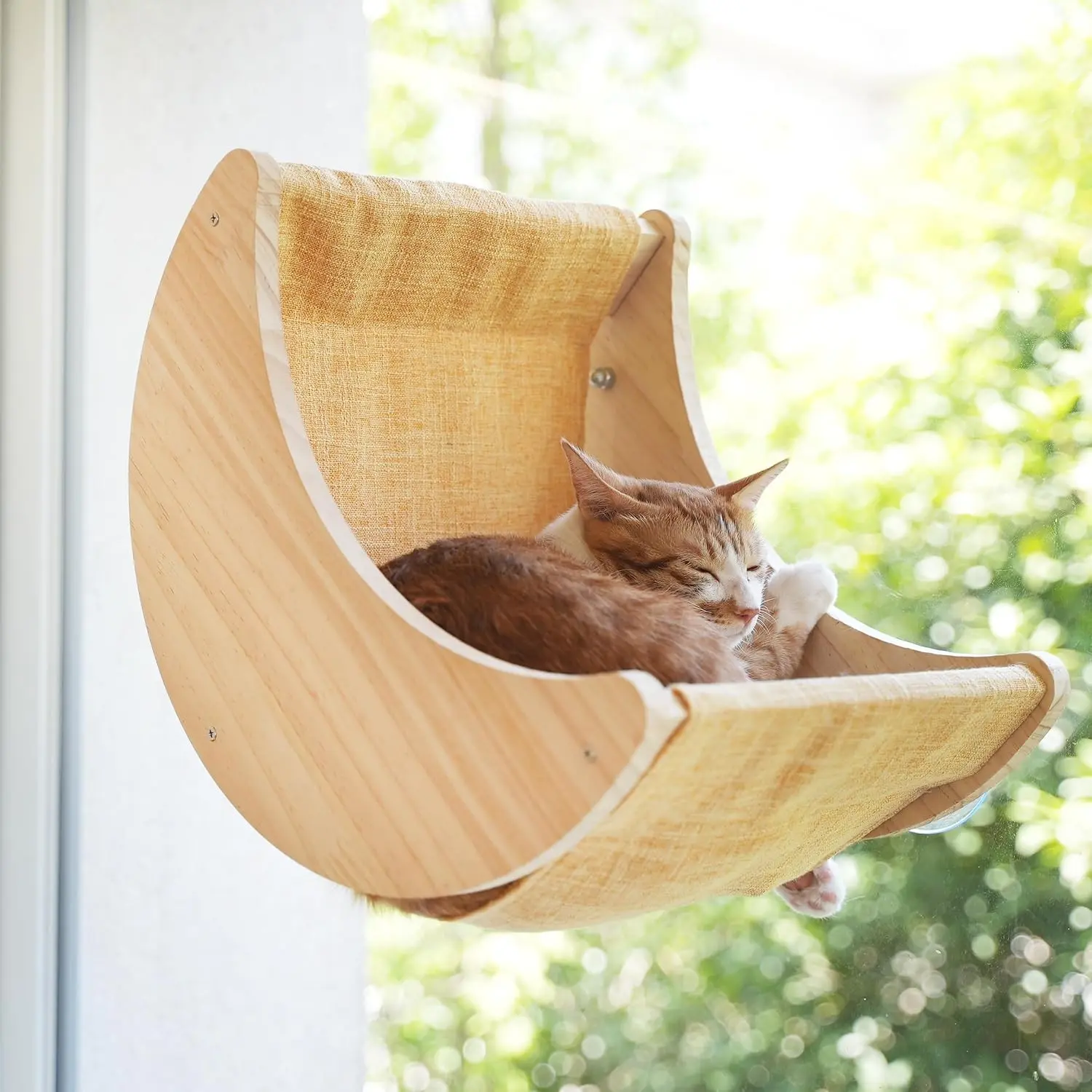 Moon Shape Window Cat Bed Perches, Mounted Cat Window Seat with Strong Suction Cups for Cats to Sleep and Watch Birds