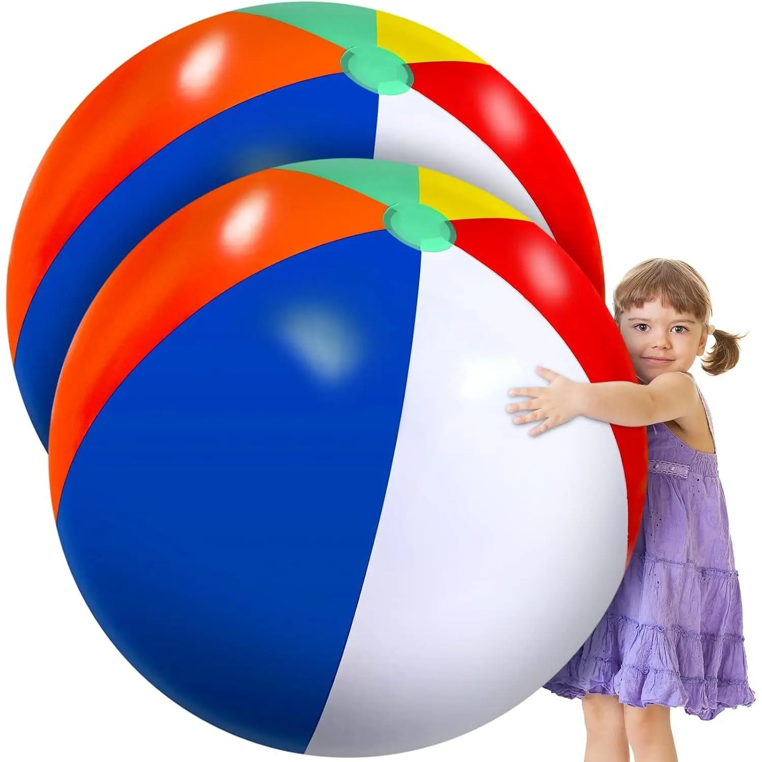 2-Pack 27-Inch Giant Inflatable Beach Ball - Large Jumbo Blow Up Pool Toys for Summer Pool Party, Birthday, Luau, Water Games (Classic Color)