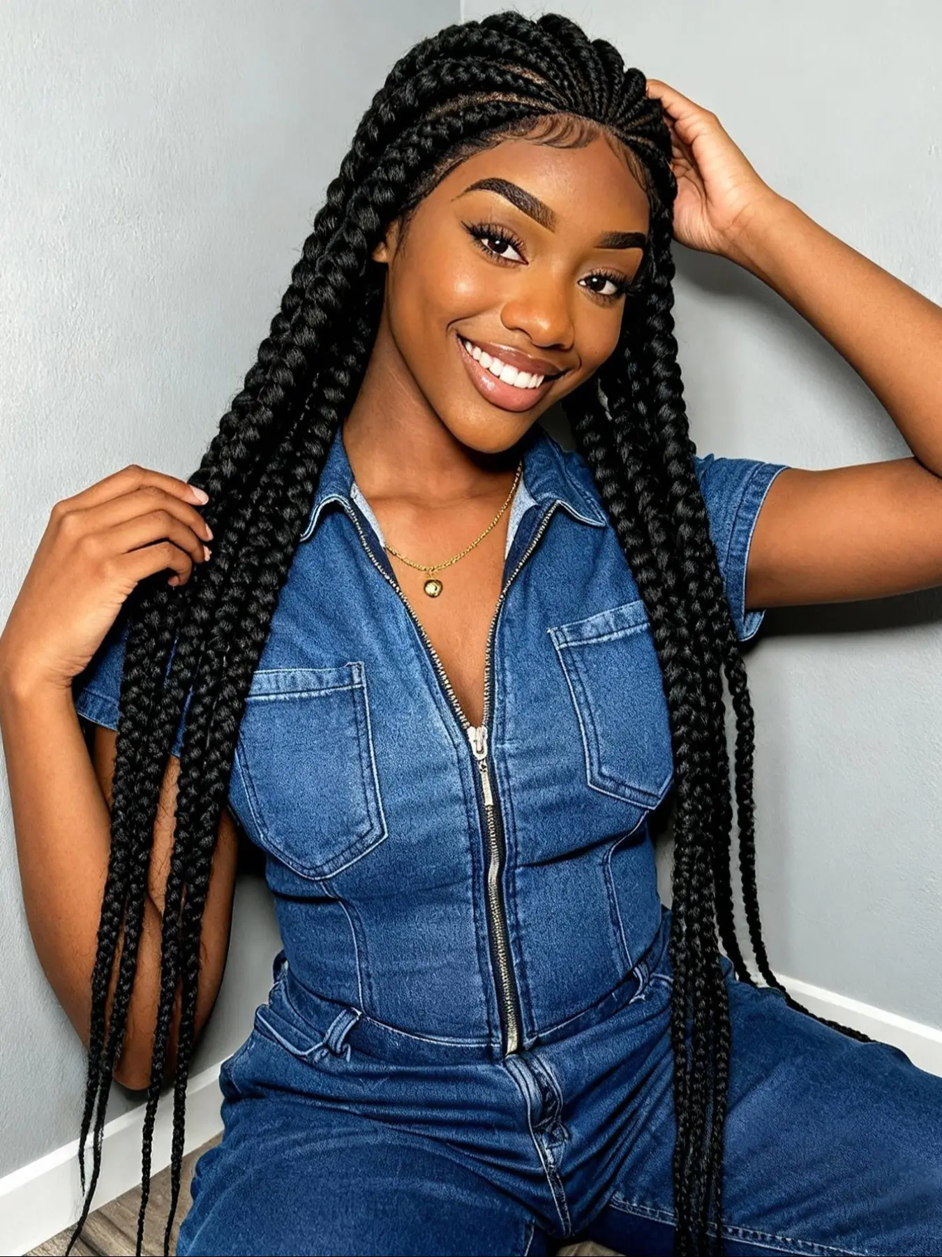 Fashion Braided HD Full Lace Wig, Synthetic Full Lace, Handmade Corn Braid Design, Long Straight Hair, Queen Style Preferred, All Seasons, Braided Wigs