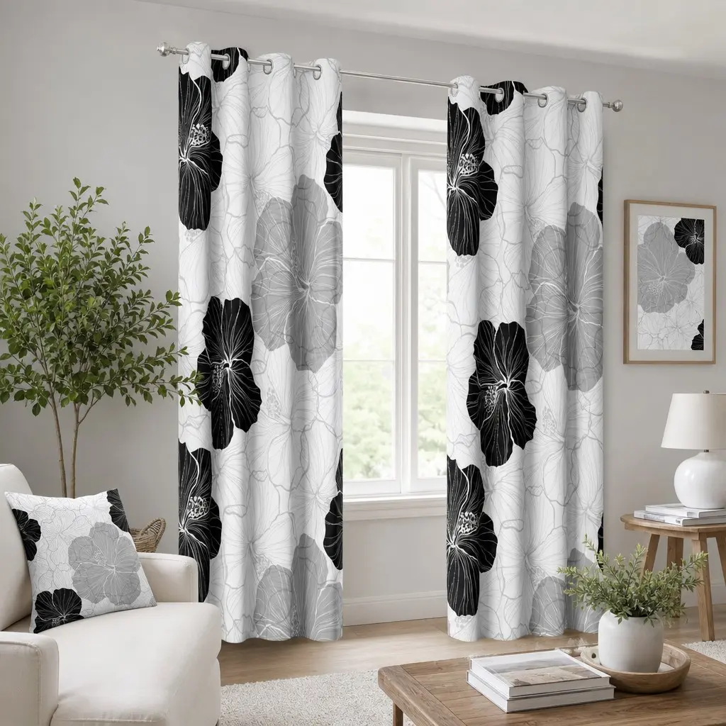 Semi-Sheer Curtains, Set of Two, Insulated Curtains with Metal Rings, Modern Style for Living Room and Bedroom