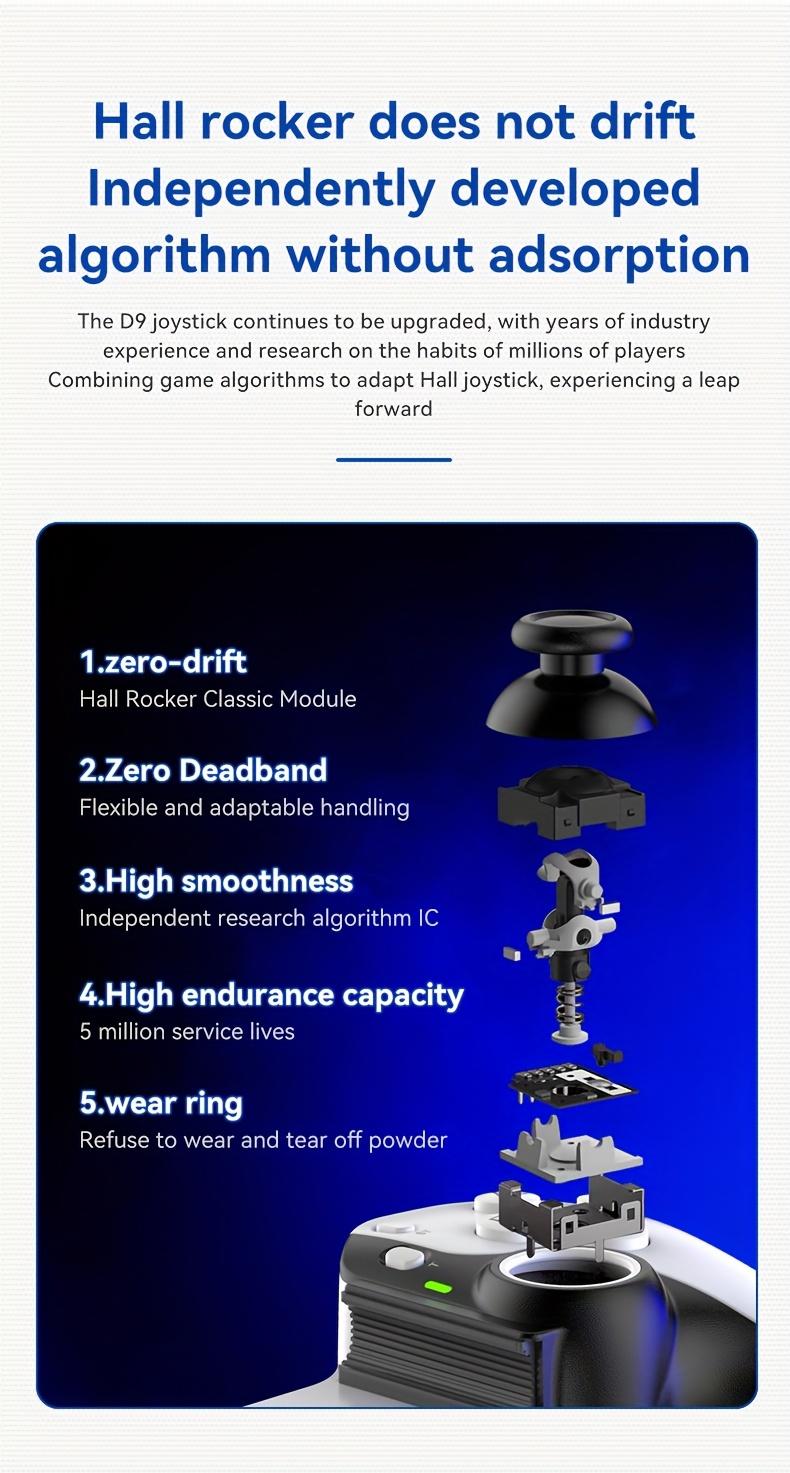 Wireless Game Controller with Hall Effect Joystick and Trigger Buttons - Multi-Platform Controller for PS3/PS4/Switch/iOS/Android/PC - Rechargeable Lithium Polymer Battery, Ergonomic Design, Fashionable Style, Durable Construction, Suitable for Mobile Gam