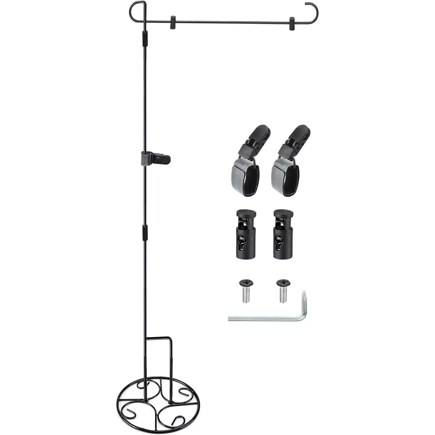 2 Pcs Garden Flag Stand with Base Above Ground Metal Yard Flag Pole Holder with One Tiger Clip Two Spring Stoppers for Fall Christmas Holiday Outdoor Decoration(Classic Style)